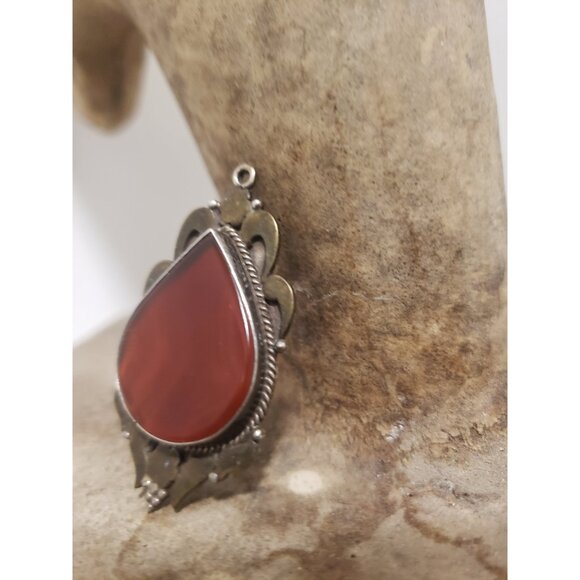 Tear Drop Silver Pendant with Red Gemstone Framed Red Teardrop i - Picture 2 of 10